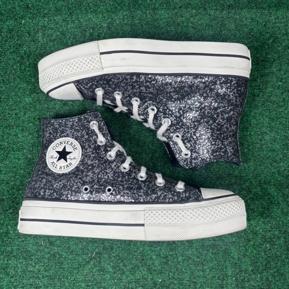 Converse Chuck Taylor All Star Platform High Top Black Silver Glitter Sneakers